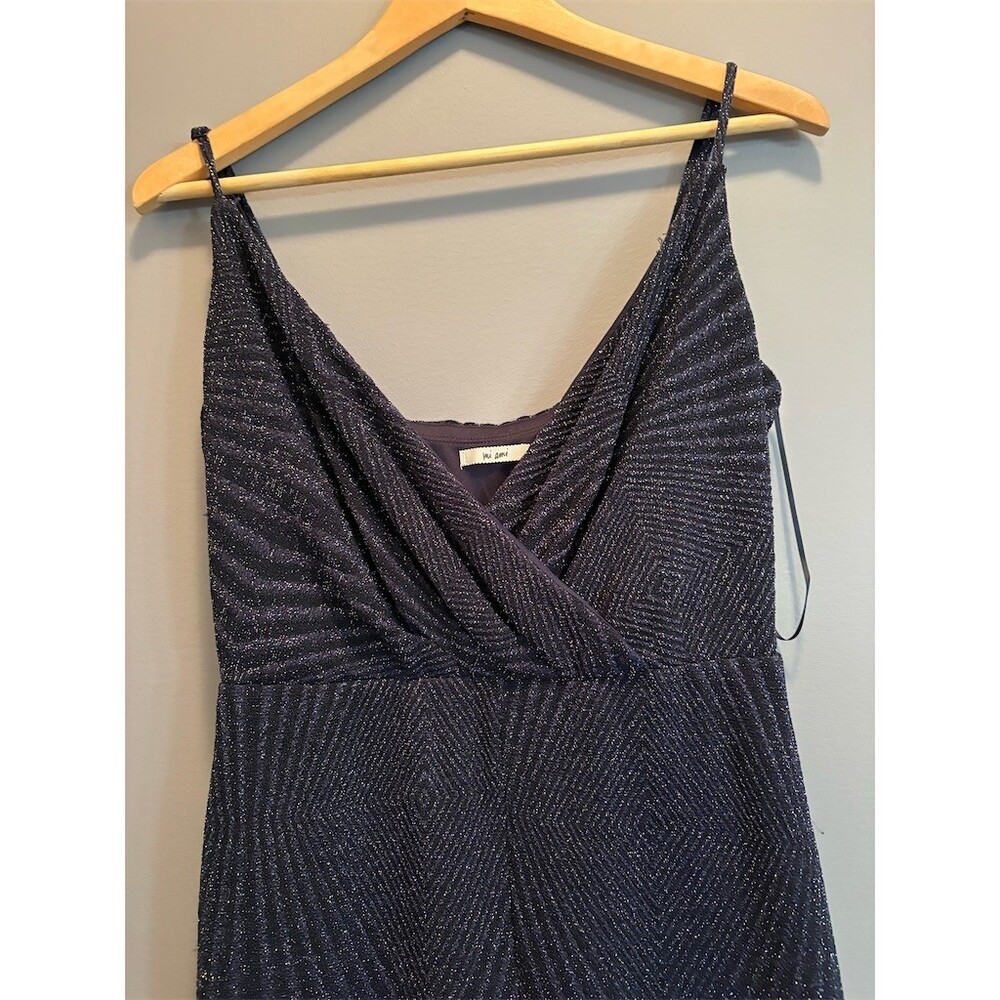 Mi Ami Jumpsuit Womens Size M Blue Glitter Wide-Leg Surplice V-Neck Party - Picture 4 of 8